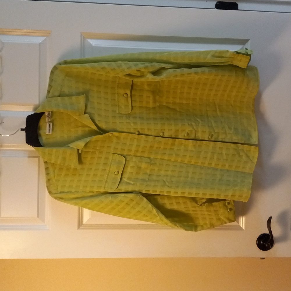Liz Baker Green Long-Sleeve Button-Down Blouse Size 18